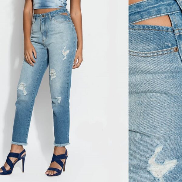 Calca Jeans Feminina Mom Cropped Cut Out 11160 Lottus