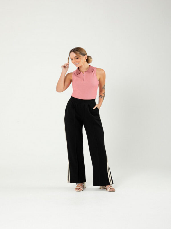 Calça Pantalona Preta c/ Listras Branca Ref.C50789-9003 - Cativa