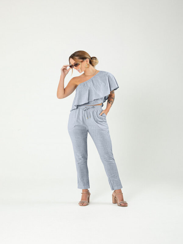 Blusa Nula Manga c/Babados Azul Clear Blue Ref.C21243-6058 - Cativa