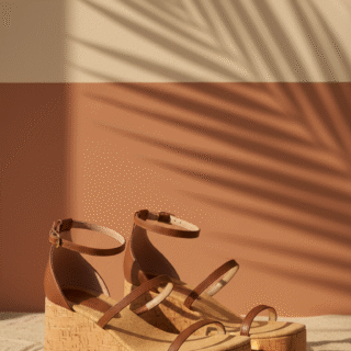 Sandalia Anabela Napa Caramelo Salto Cortiça Ref.M3379G - Bourtz